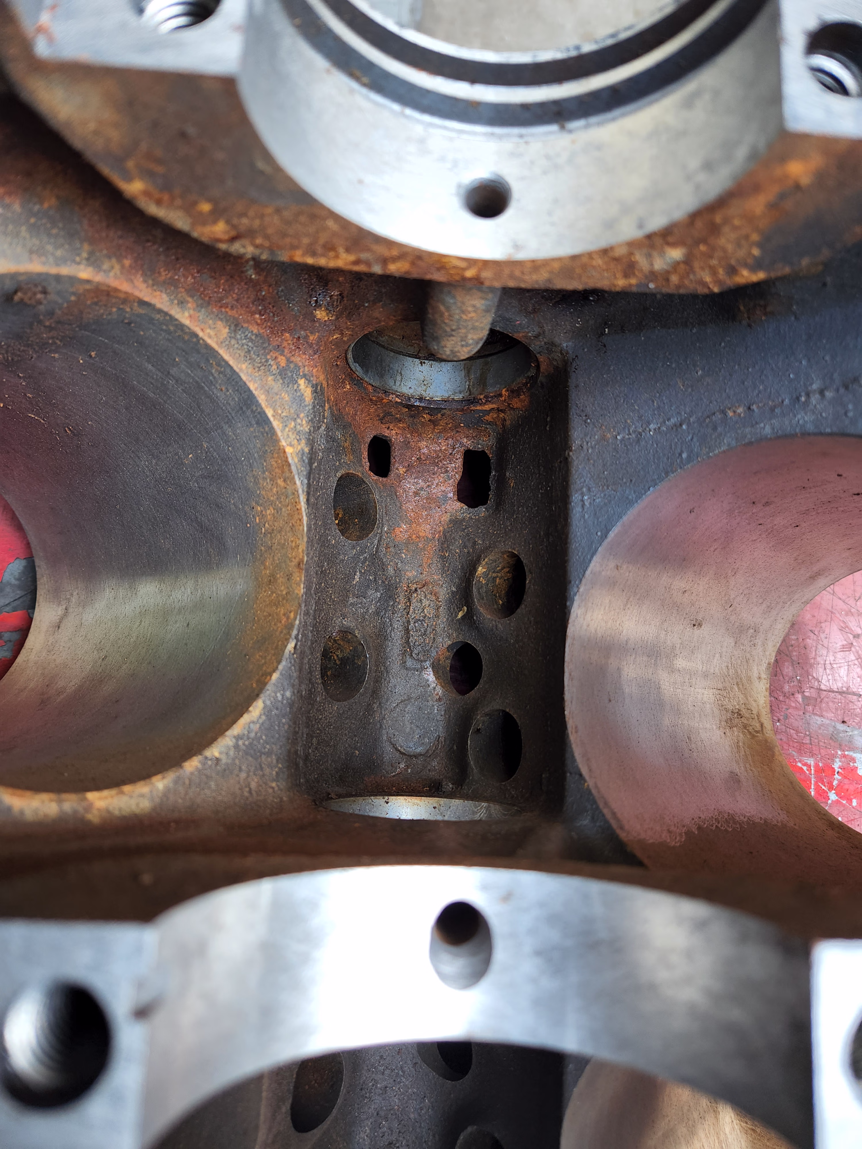 Dustless laser rust removal on 428 Ford engine block.